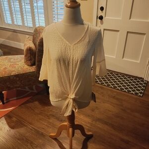 I.N. Studio Cream Tie-Front Blouse